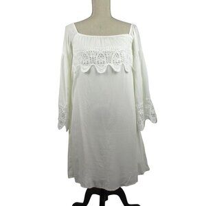 Southern Fried Chic's Dress White XS Bell Sleeve Lace Trim Festival Western Boho